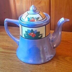 LUSTERWARE TEAPOT BY TAKITO CO. (1880-1948) HAND PAINTED FLORAL PANEL DESIGN
